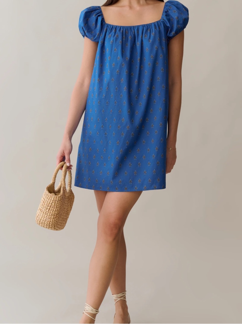 Few Moda Kourt Square-Neck Puff-Sleeve Mini Dress in Blue Sz M NWT